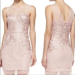 BCBG MAXAZRIA Abigail Blush Pink Lace Sequin Mini Dress Homecoming Cocktail